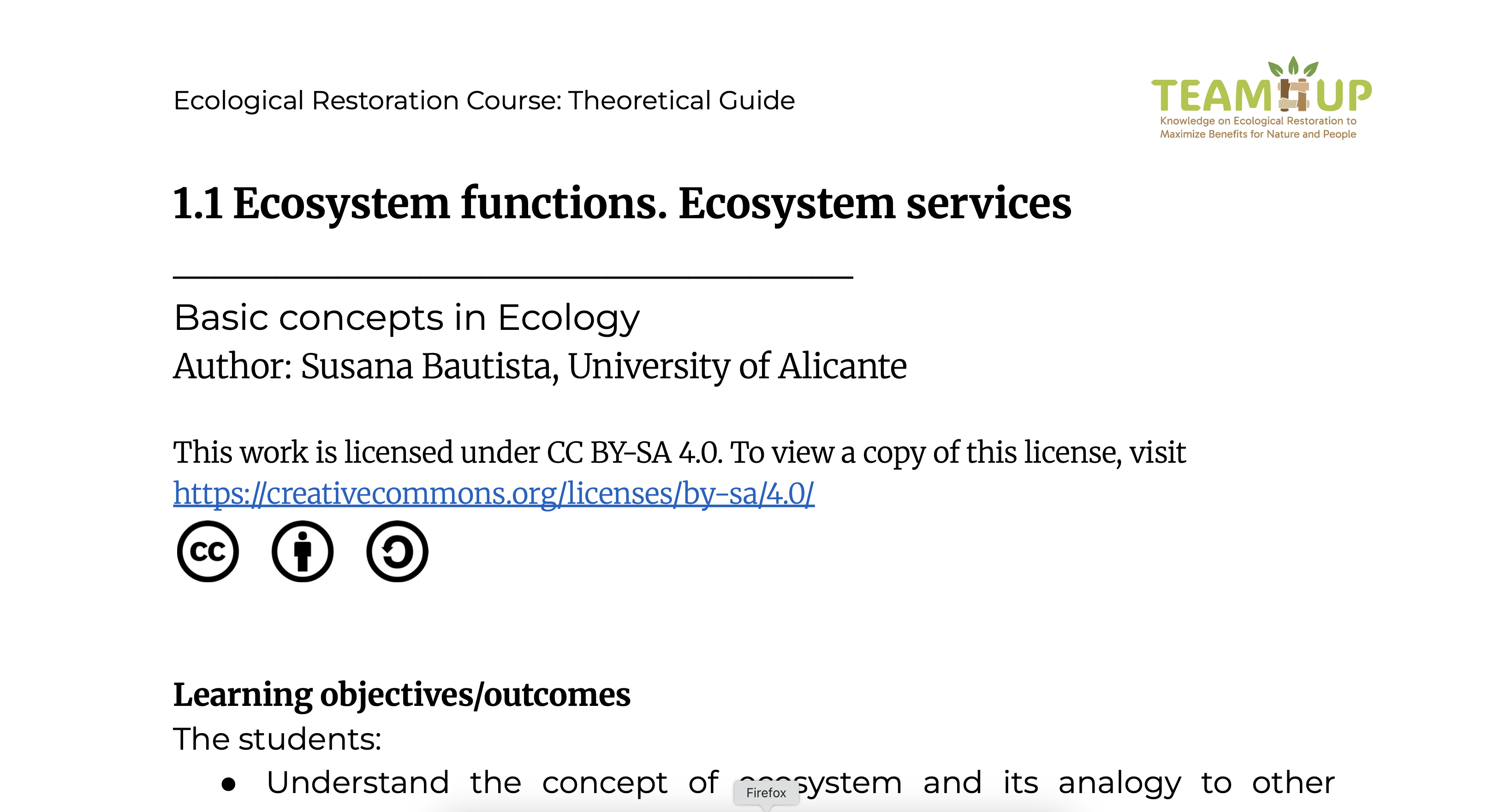 Ecosystem Functions and Services - Supporting Material