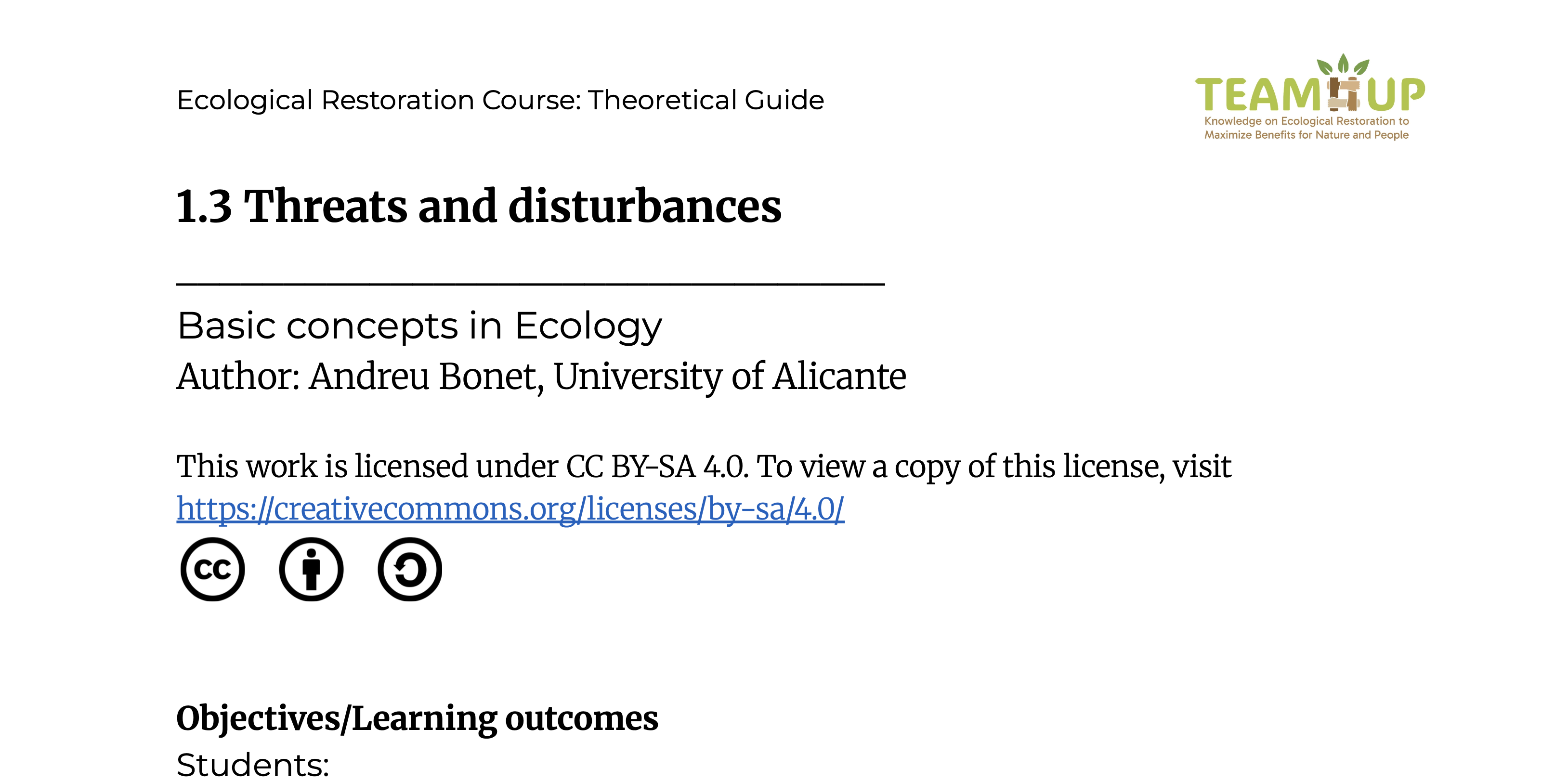 Threats and Disturbances - Supporting Material