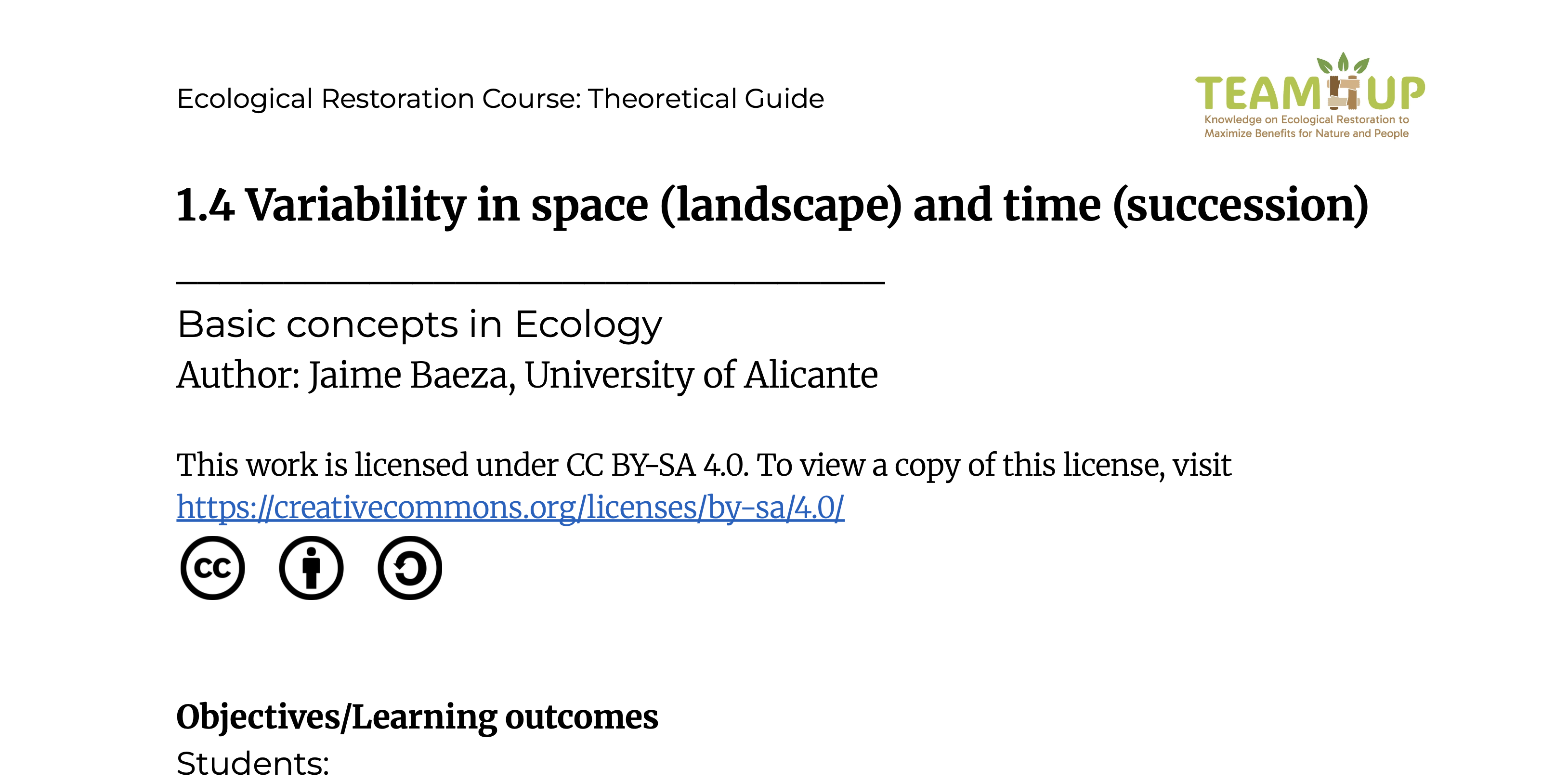 Variability in Space (landscape) and time (succession) - Supporting Material