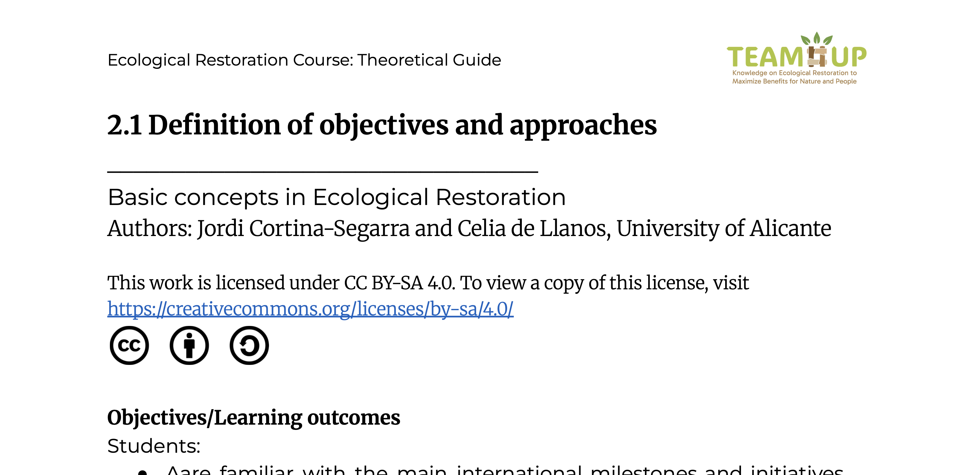 Definition of Objectives and Approaches - Supporting Material