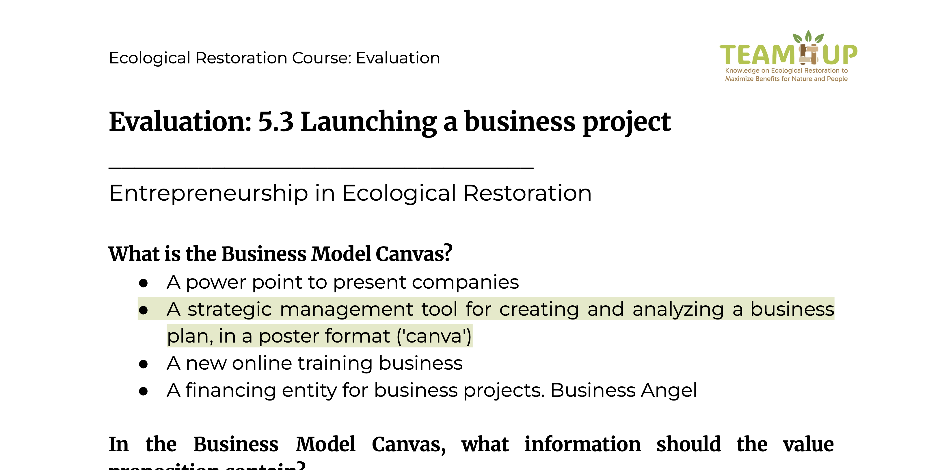 Launching a Business Project - Evaluation