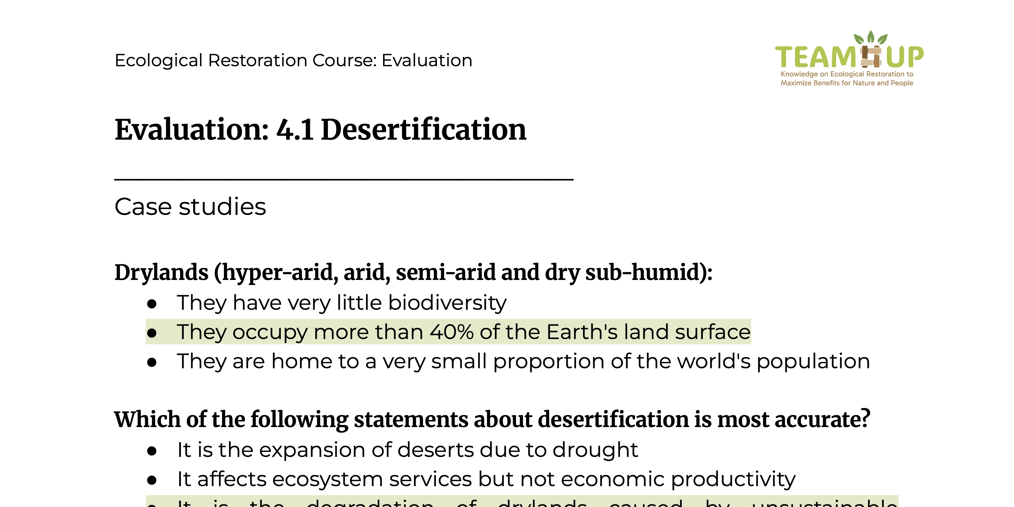 Desertification - Evaluation