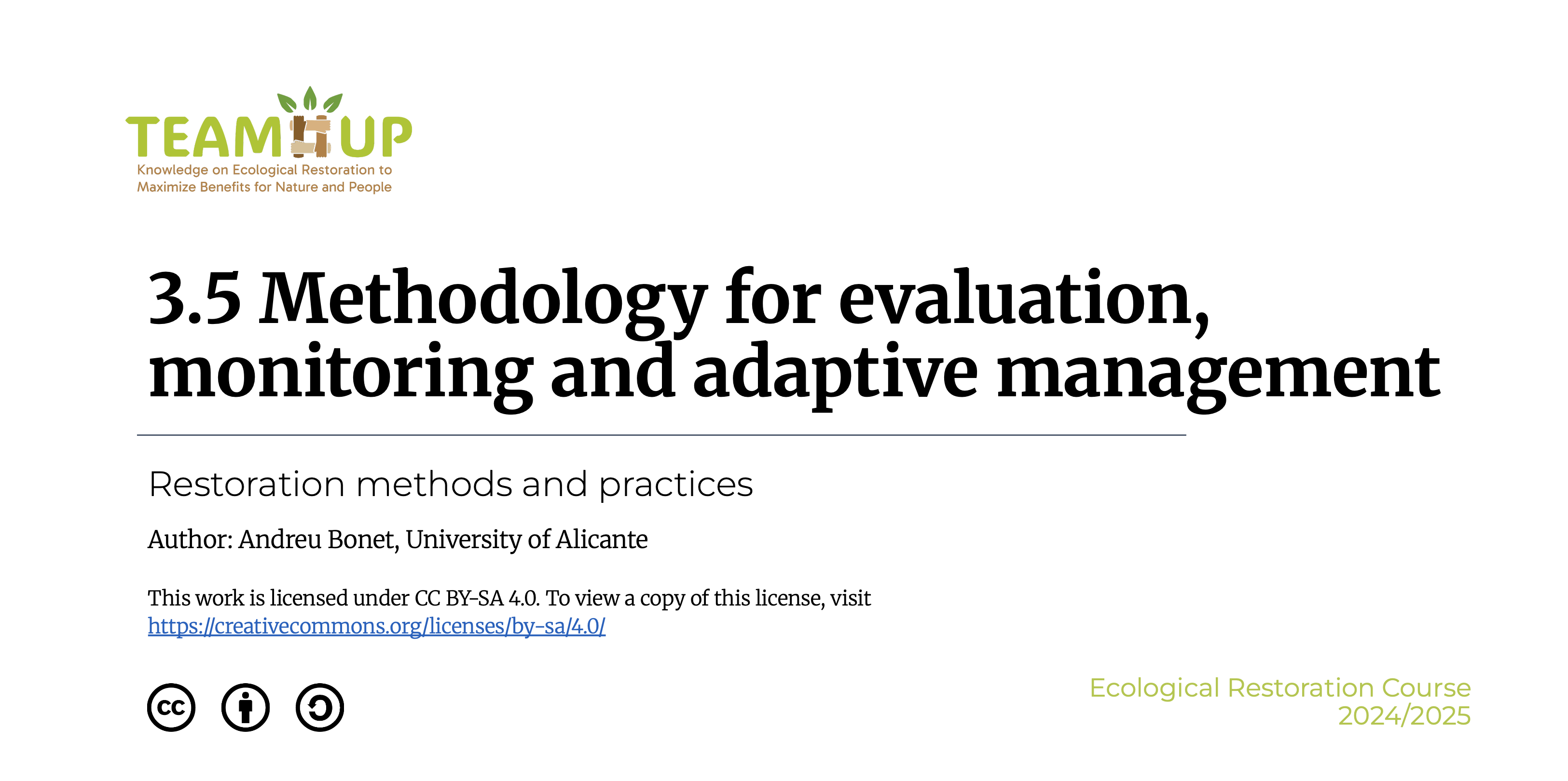 Methodology for Evaluation, Monitoring & Adaptive Management - Presentation