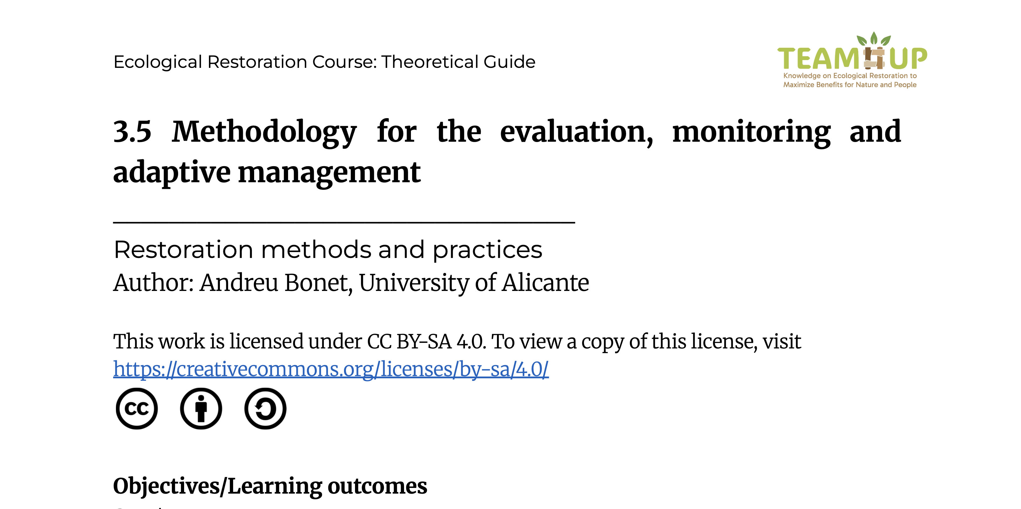 Methodology for Evaluation, Monitoring and Adaptive Management - Supporting Material