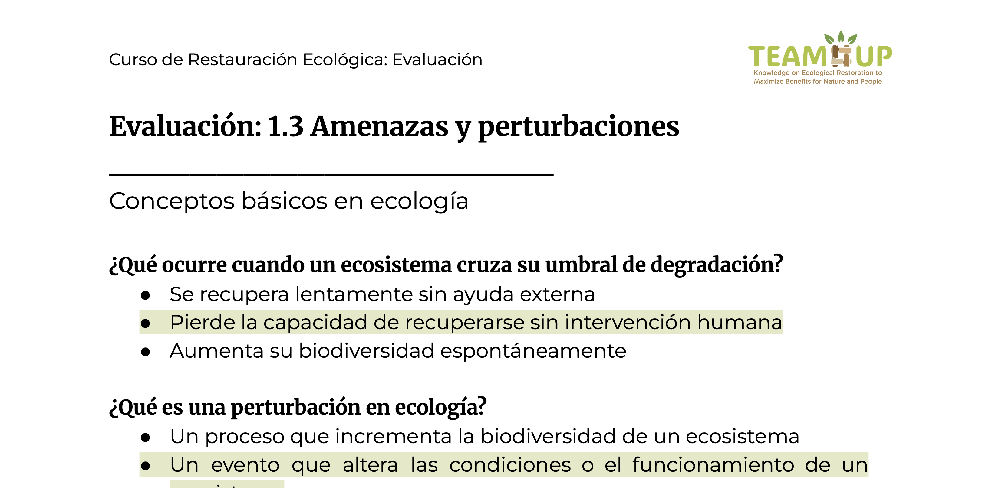 Amenazas y perturbaciones - Evaluación
