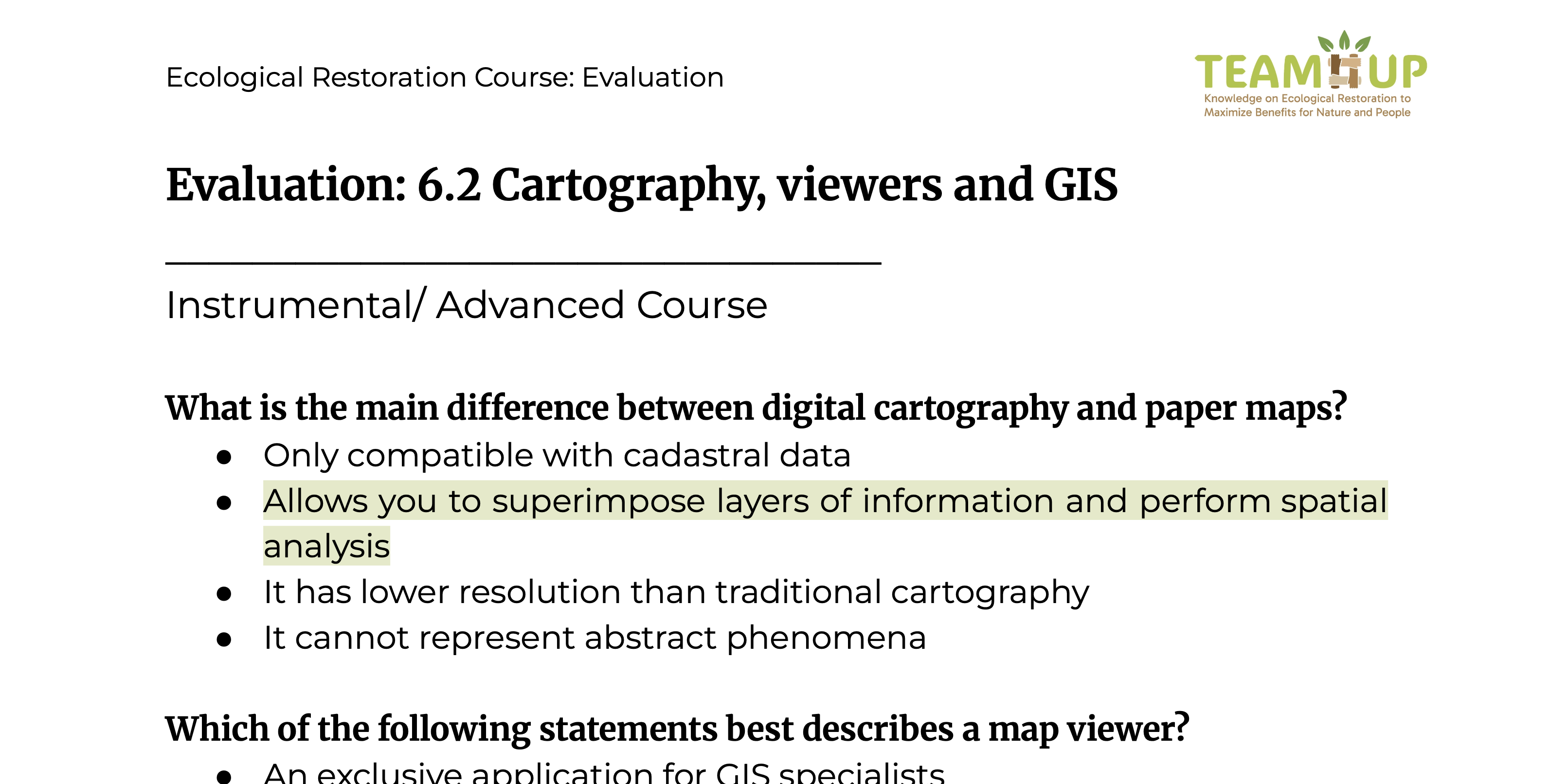 Cartography, Databases and GIS - Evaluation