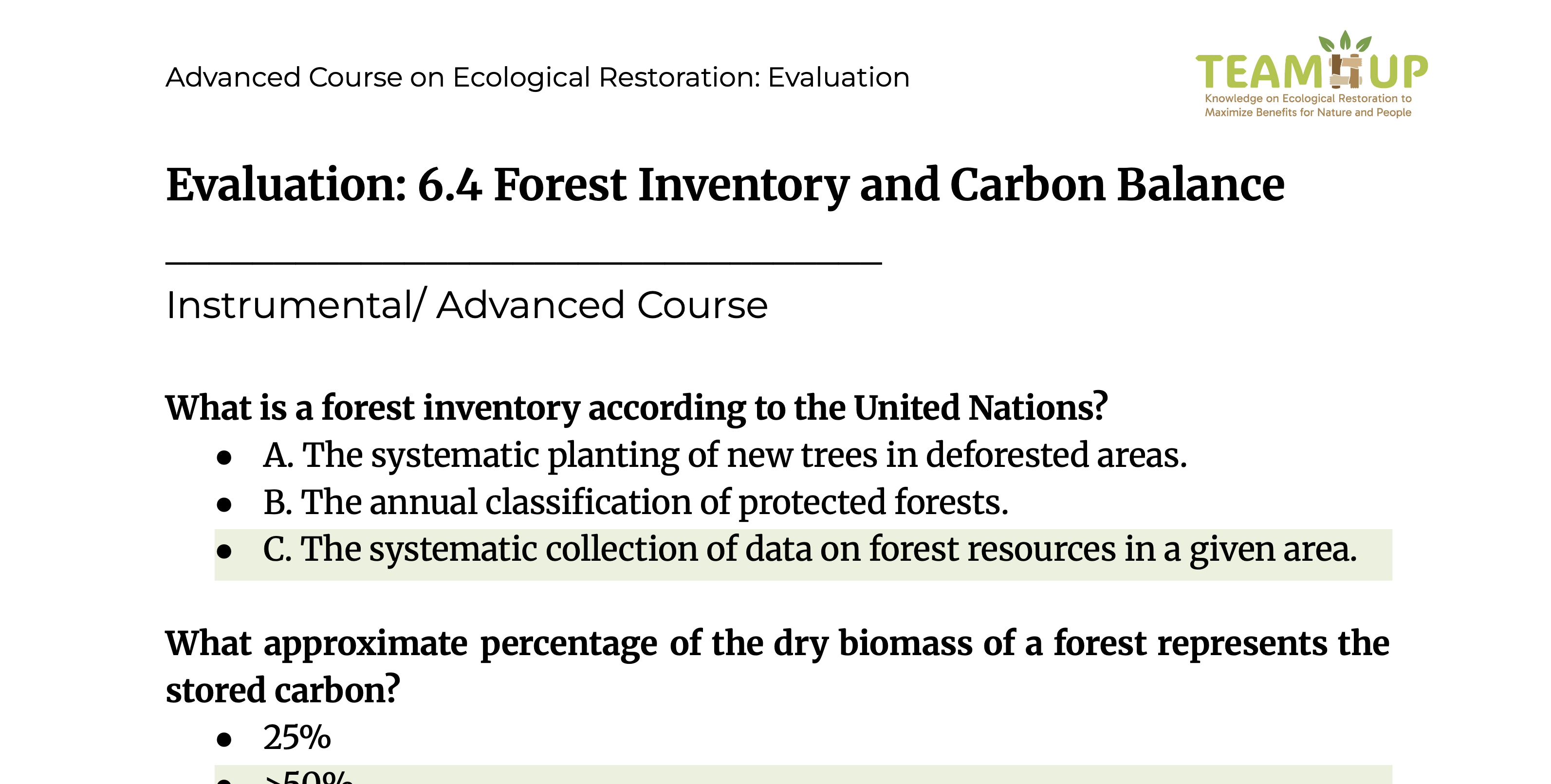 Carbon Inventory and Balance - Evaluation