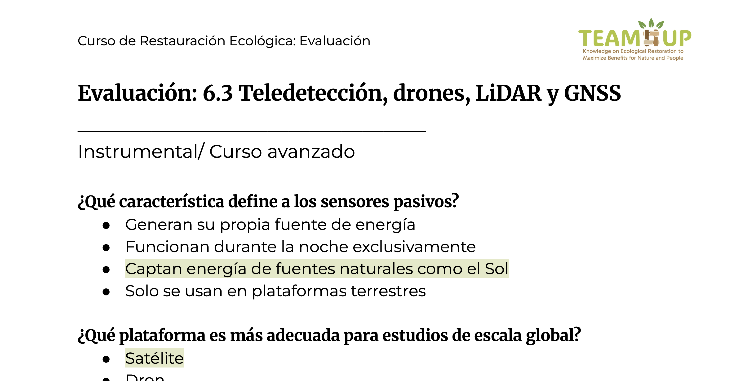 Teledetección, Drones, LiDAR y GNSS - Evaluación